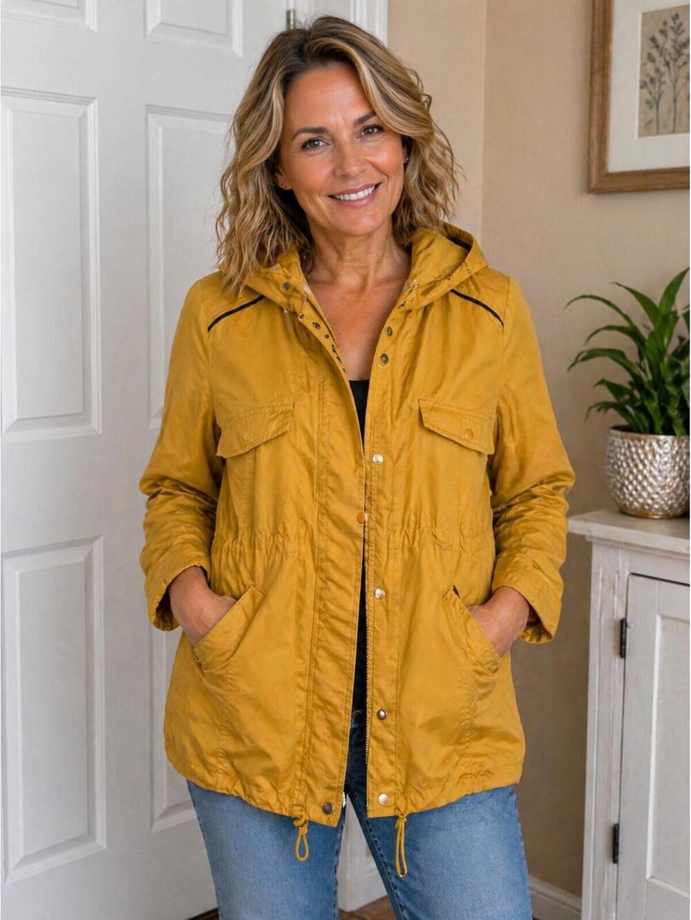 Etam Weekend Mustard Yellow Hooded Lightweight Utility Coat - Size 38 (M) - Picture 1 of 9
